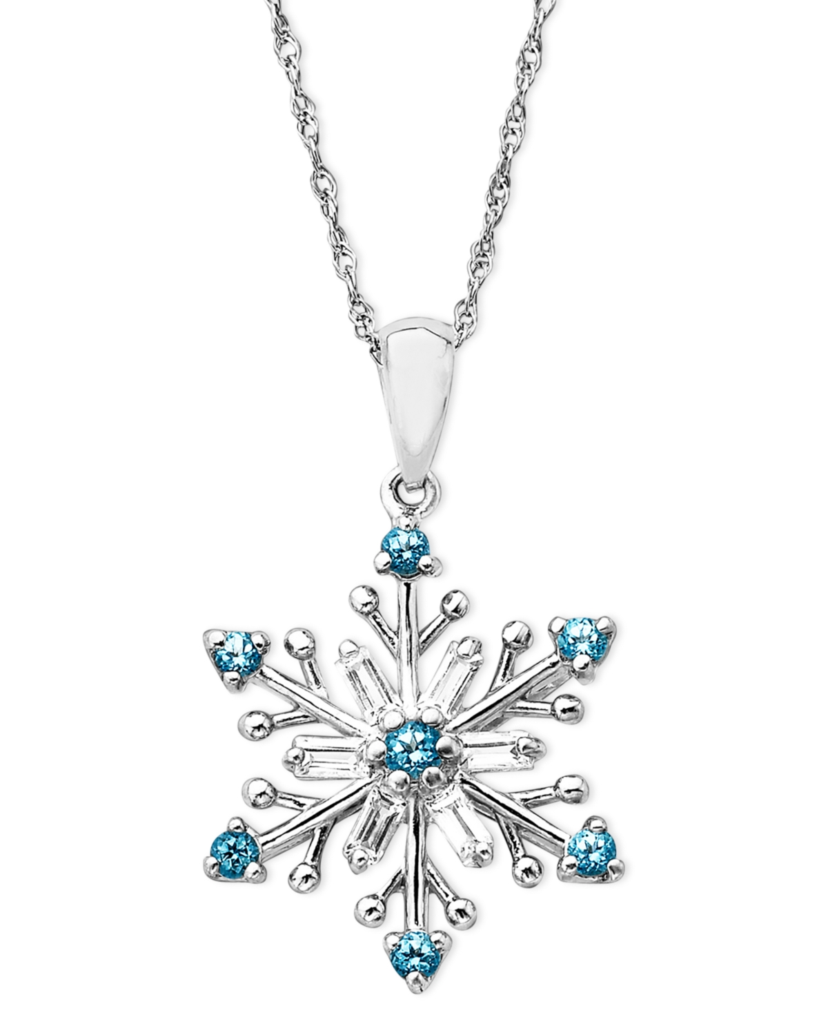 Macy's Sterling Silver Necklace, Blue Topaz (3/8 Ct. T.w.) And White Topaz (3/8 Ct. T.w.) Snowflake Pendant In Blue