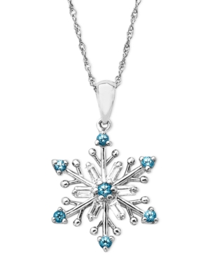 image of Sterling Silver Necklace, Blue Topaz (3/8 ct. t.w.) and White Topaz (3/8 ct. t.w.) Snowflake Pendant