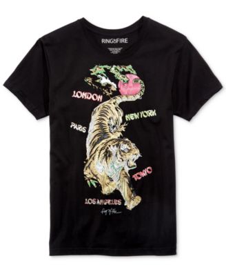 Ring of Fire - Men's World Tiger Embroidered Cotton T-Shirt