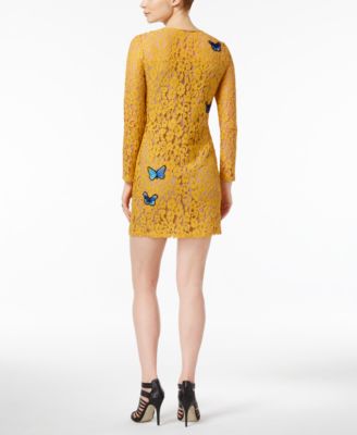 CELESTIAL Blue Long Sleeves Amber Lace Dress with Butterfly Patches