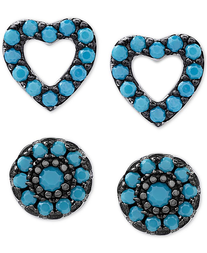 Macy's 2Pc. Set Manufactured Turquoise Heart and Oval Stud Earrings in