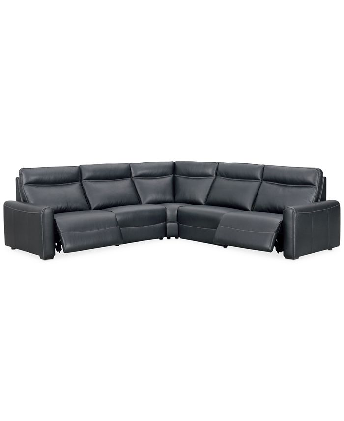 Furniture Marzia 5 Pc Leather, Black Leather Sectional With Recliners