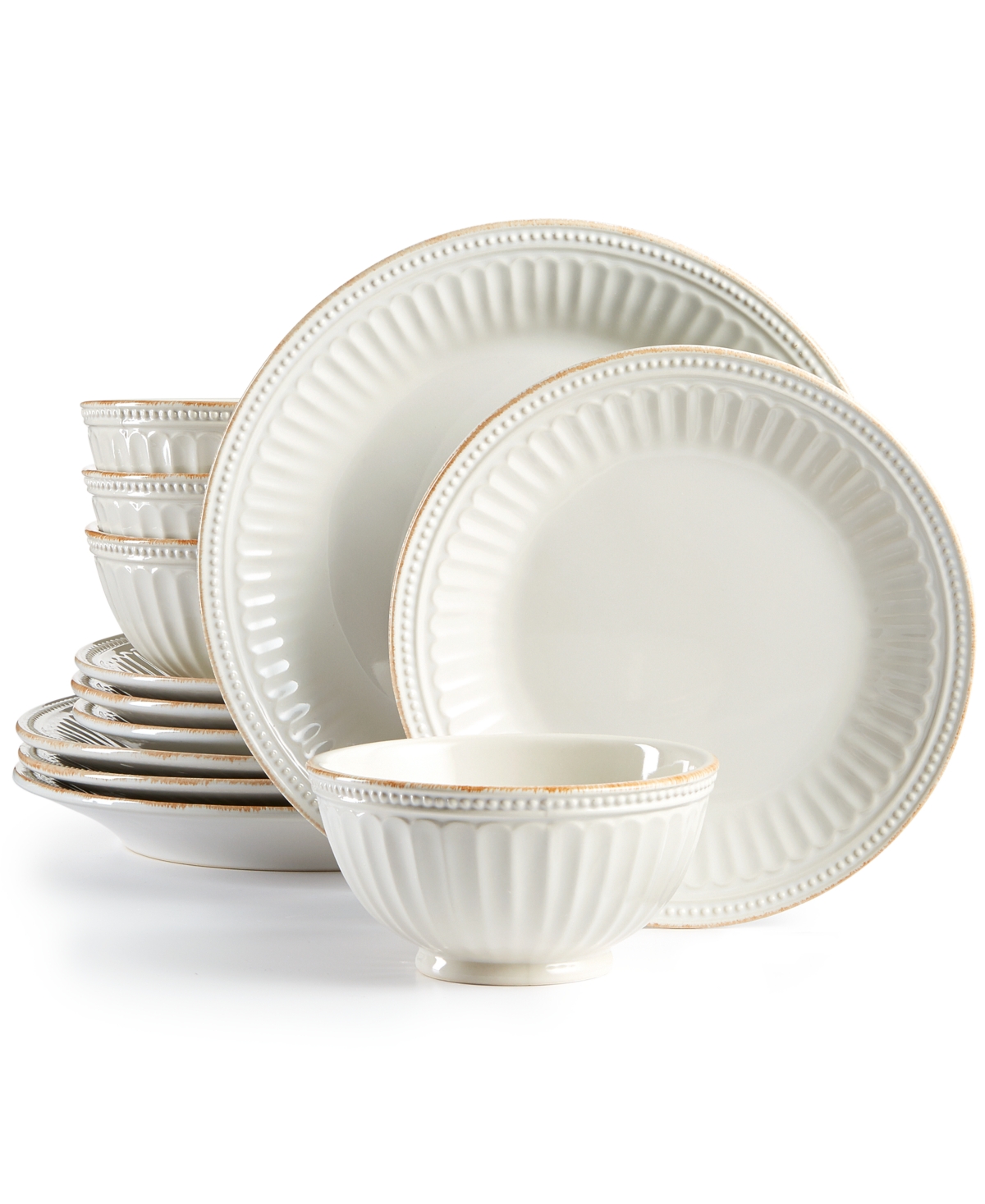 French Perle Groove Blue 12 Pc. Dinnerware Set, Service for 4, Created for Macy's - White