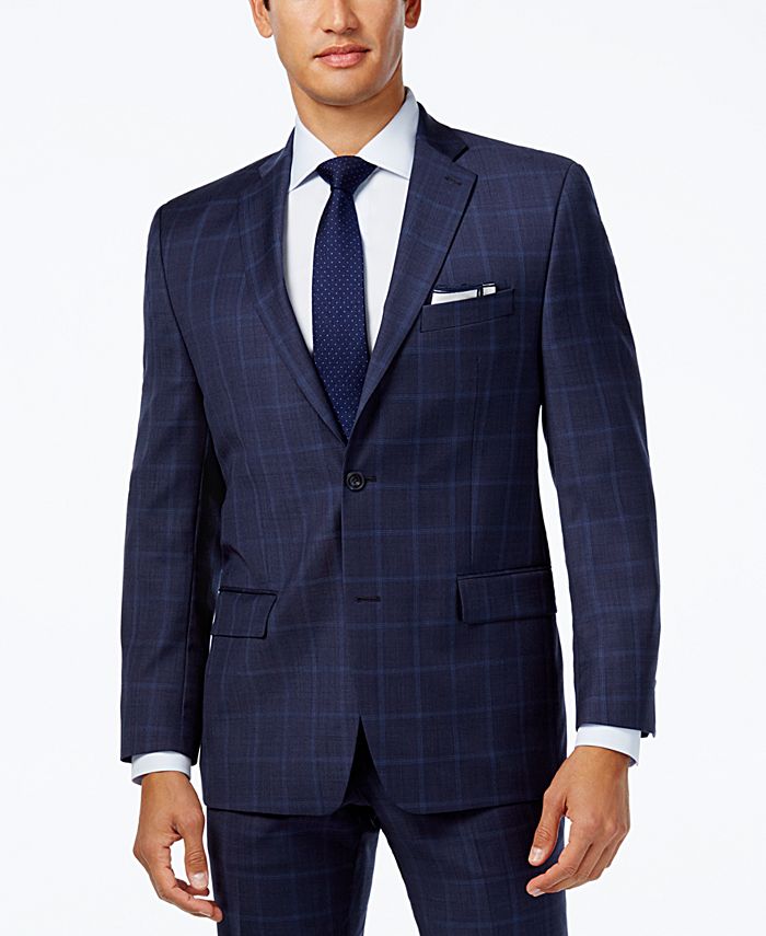 Michael Kors Men's Classic-Fit Medium Blue Double Windowpane Suit ...