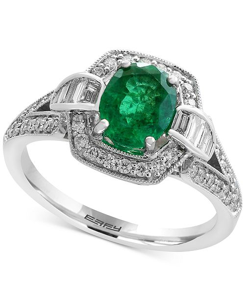 Effy Collection Brasilica By Effy Emerald 1 1 8 Ct T W And Diamond 3 8 Ct T W Ring In 14k White Gold Created For Macy S Reviews Rings Jewelry Watches Macy S