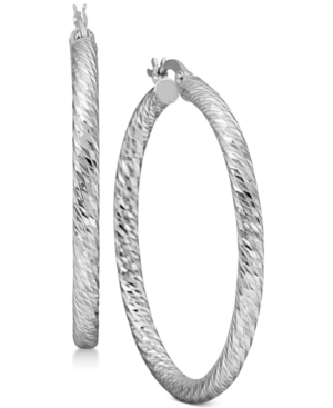 image of Textured Round Hoop Earrings in Sterling Silver