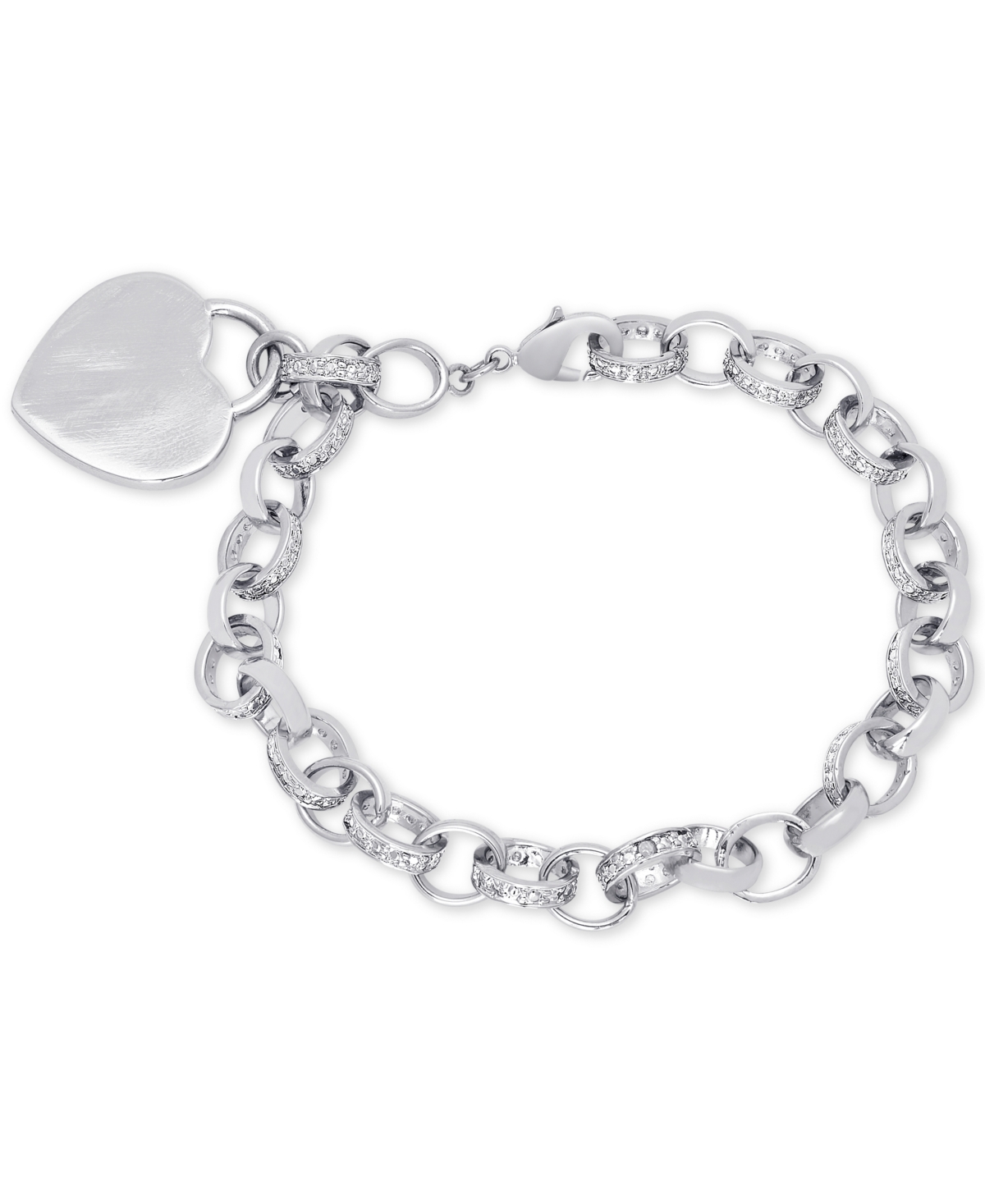Diamond Accent Heart Tag Chain Bracelet 7" - Silver