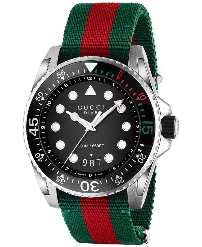 Gucci Dive Green & Red Nylon Strap Watch 44mm & Reviews - All Watches -  Jewelry & Watches - Macy's