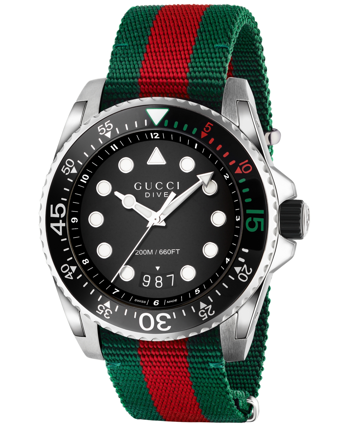 Shop Gucci Dive Green & Red Nylon Strap Watch 44mm In Green,red