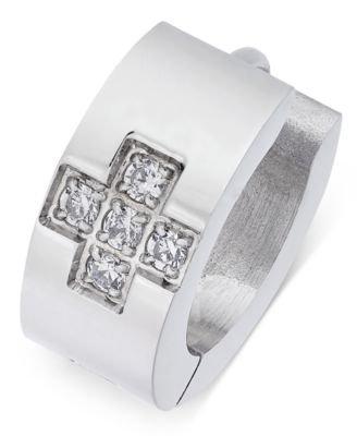 Sutton by Rhona Sutton - Men's Stainless Steel Cubic Zirconia Huggie Hoop Earring