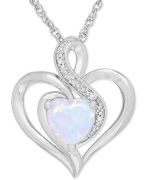 Birthstone Gemstone & Diamond Accent Heart Pendant Necklace in Sterling Silver