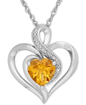 Birthstone Gemstone & Diamond Accent Heart Pendant Necklace in Sterling Silver