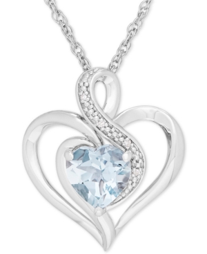 Birthstone Gemstone & Diamond Accent Heart Pendant Necklace in Sterling Silver