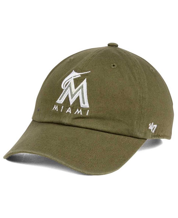 '47 Brand Miami Marlins Olive White CLEAN UP Cap - Macy's
