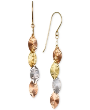 image of Tri-Color Swiss-Cut Drop Earrings in 10k Yellow, White and Rose Gold