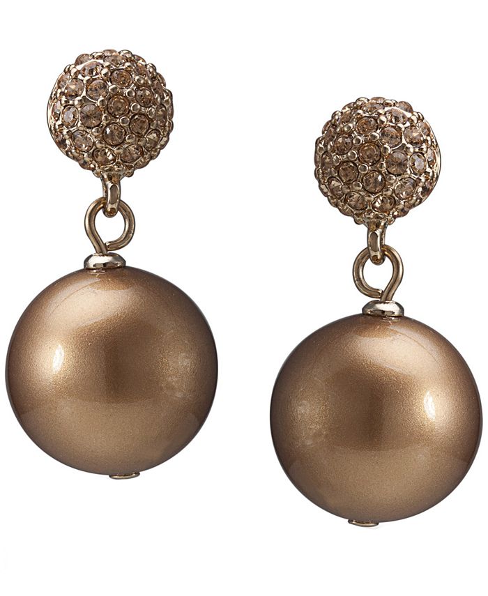 Carolee Earrings Gold Tone Glass Pearl Crystal Double Drop Macys 