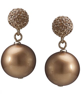 Carolee Earrings, Gold-Tone Glass Pearl Crystal Double Drop - Jewelry ...
