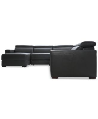 Nevio 124" 5-pc Leather Sectional Sofa with Chaise, 1 Power Recliner and Articulating Headrests, Created for Macy's
