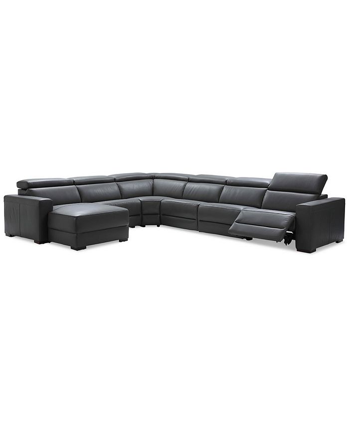 Furniture - Nevio 6-Pc. 1 Power Leather Sectional with Chaise, Only at Macy's