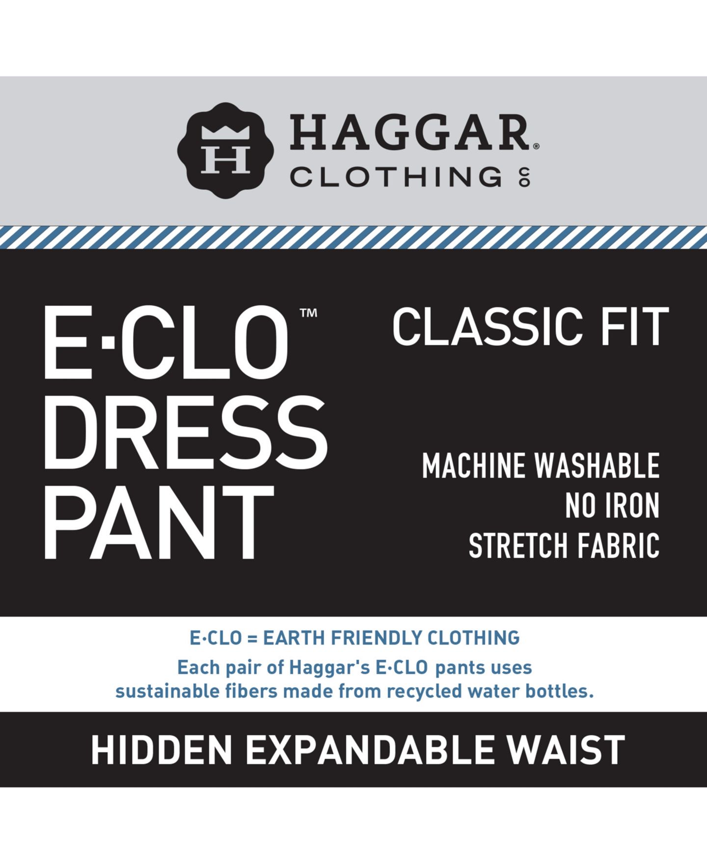 Мужские брюки Haggar Eclo Stria Classic Fit Flat Front Hidden Expandable Dress Pants, цвет: Чёрный — фото 12