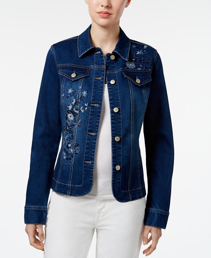 Charter Club Embroidered Denim Jacket, Created for Macy's & Reviews ...