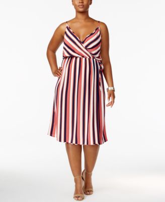 Plus Size Striped Faux Wrap Maxi Dress