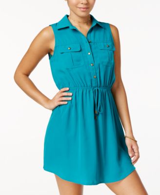 Be Bop - Juniors' Sleeveless Drawstring Shirtdress