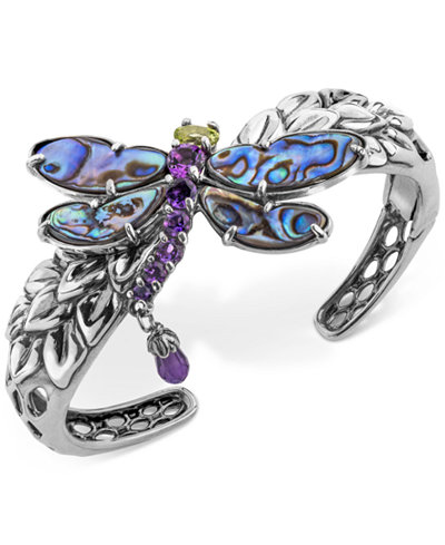 Multi-Gemstone Dragonfly Bangle Bracelet (9-3/4 ct. t.w.) in Sterling Silver