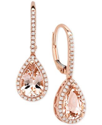 Macy's - Morganite (2-1/10 ct. t.w.) & Diamond (1/4 ct. t.w.) Drop Earrings in 14k Rose Gold
