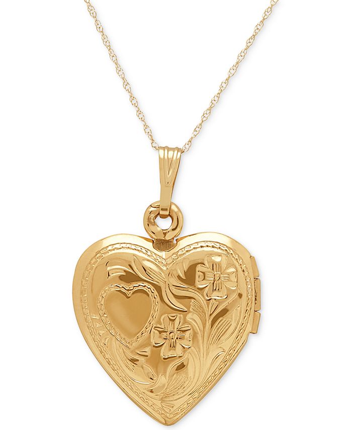 Italian Gold - Engraved Heart Locket Pendant Necklace in 10k Gold