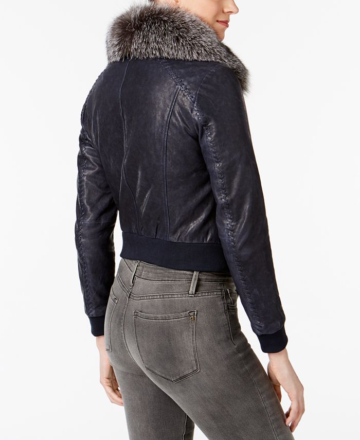 Andrew Marc Fox-Fur Collar Leather Moto Jacket & Reviews - Coats ...