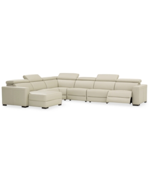 FURNITURE NEVIO 6-PC LEATHER SECTIONAL SOFA WITH CHAISE, 1 POWER RECLINER AND ARTICULATING HEADRESTS, CREATED 