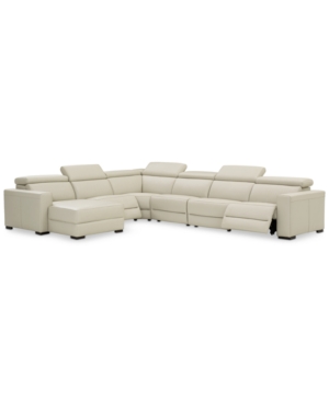 FURNITURE NEVIO 6-PC LEATHER SECTIONAL SOFA WITH CHAISE, 2 POWER RECLINERS AND ARTICULATING HEADRESTS, CREATED