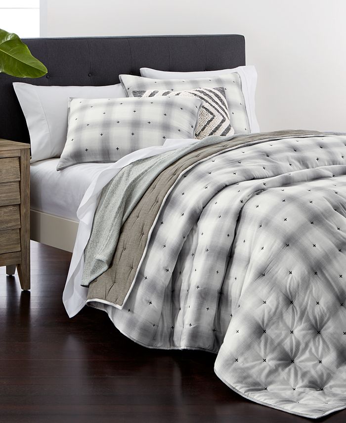 Martha Stewart Collection CLOSEOUT! Cotton Reversible Plaid Mist King Quilt, Created for Macy's