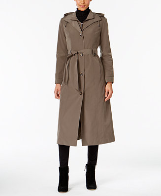 London Fog Hooded Belted Maxi Trench Coat - Macy's