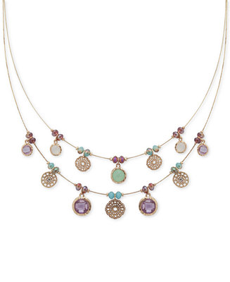 lonna & lilly Gold-Tone Multi-Stone Disk Beaded Double-Row Necklace ...