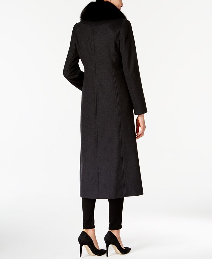 Forecaster Women's Fox Fur Collar Belted Maxi Wrap Coat Black Size 2