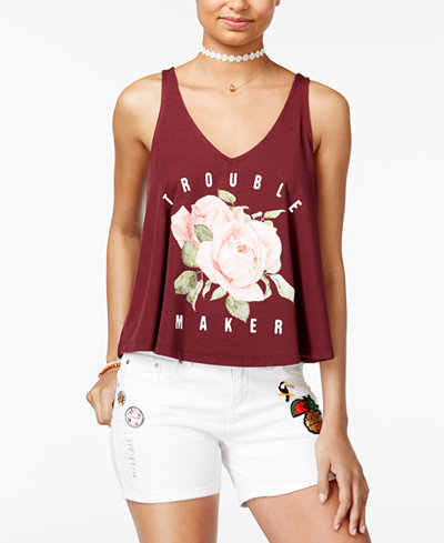 Love Tribe Juniors' Trouble Maker Lace-Up Graphic Tank Top with Bracelet
