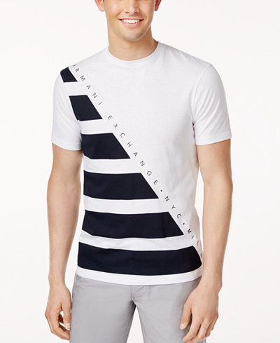Armani Exchange Men's Asymmetrical Stripe Logo-Print T-Shirt