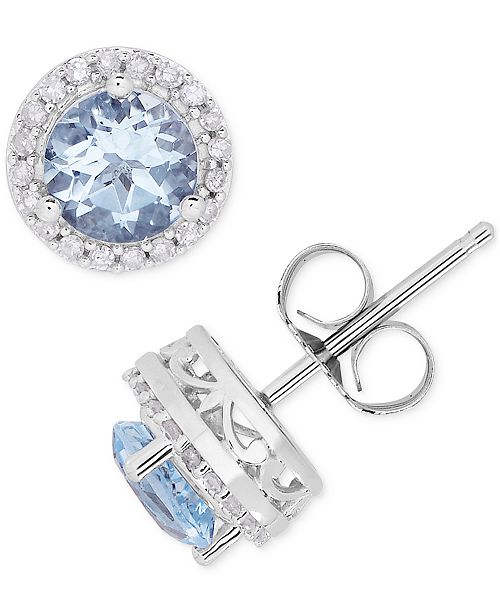 Macy's Birthstone & Diamond (1/8 ct. t.w.) Halo Stud Earrings in 14k Gold & Reviews - Earrings
