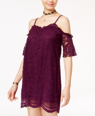 Love Fire Juniors' Cold-Shoulder Lace Shift Dress - Macy's