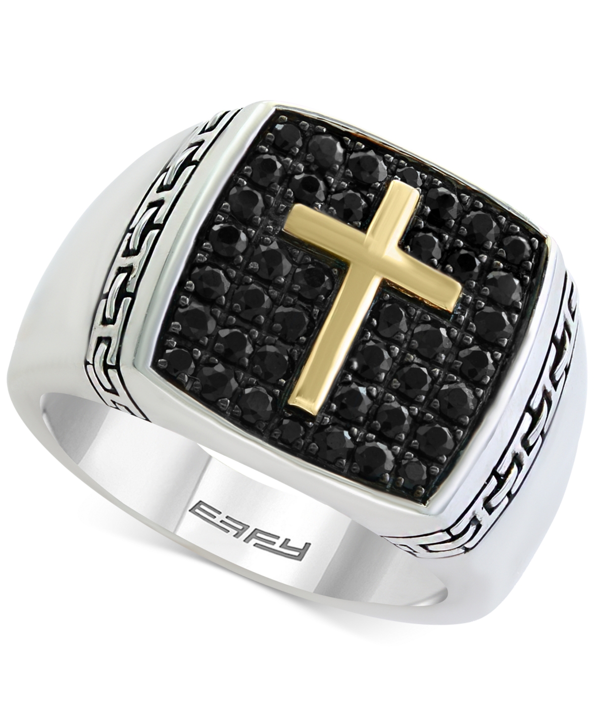Effy Collection Balissima by Effy Men's Black Sapphire Cross Ring (1-1/4 ct. t.w.) in Sterling Silver & 18k Gold