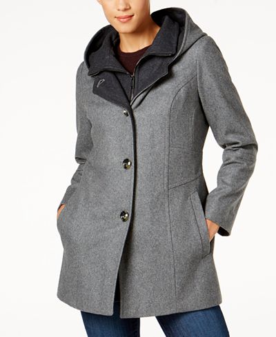 London Fog Hooded Wool-Blend Peacoat - Coats - Women - Macy's