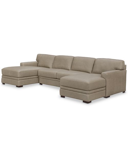 Furniture Avenell 3 Pc Leather Sectional With Double Chaise