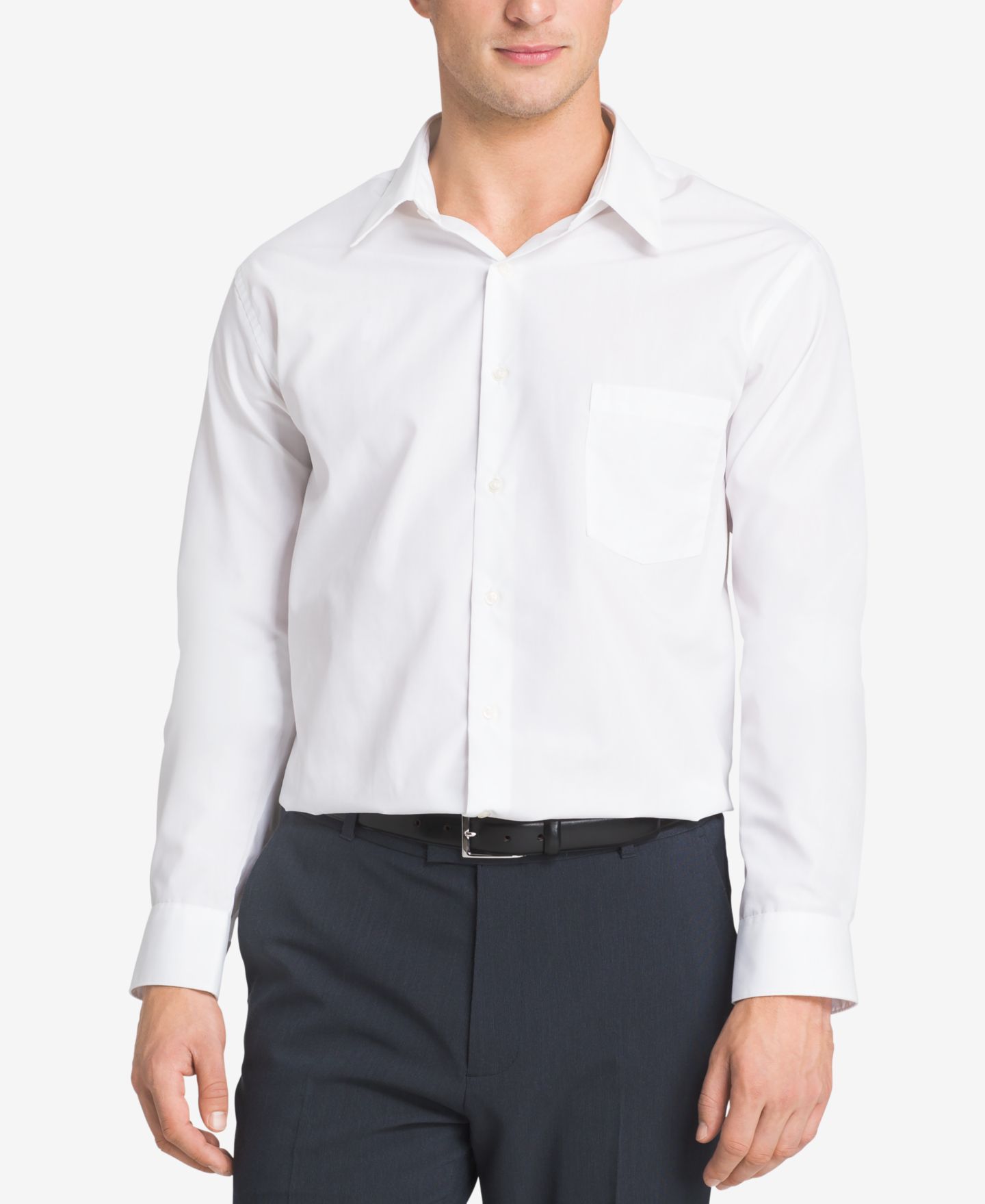 Мужская рубашка Van Heusen Poplin Dress Shirt, Classic & Athletic Fit, цвет: Чёрный — фото 1
