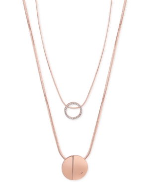 image of Guess Rose Gold-Tone 2-Pc. Set Pave Pendant Necklaces