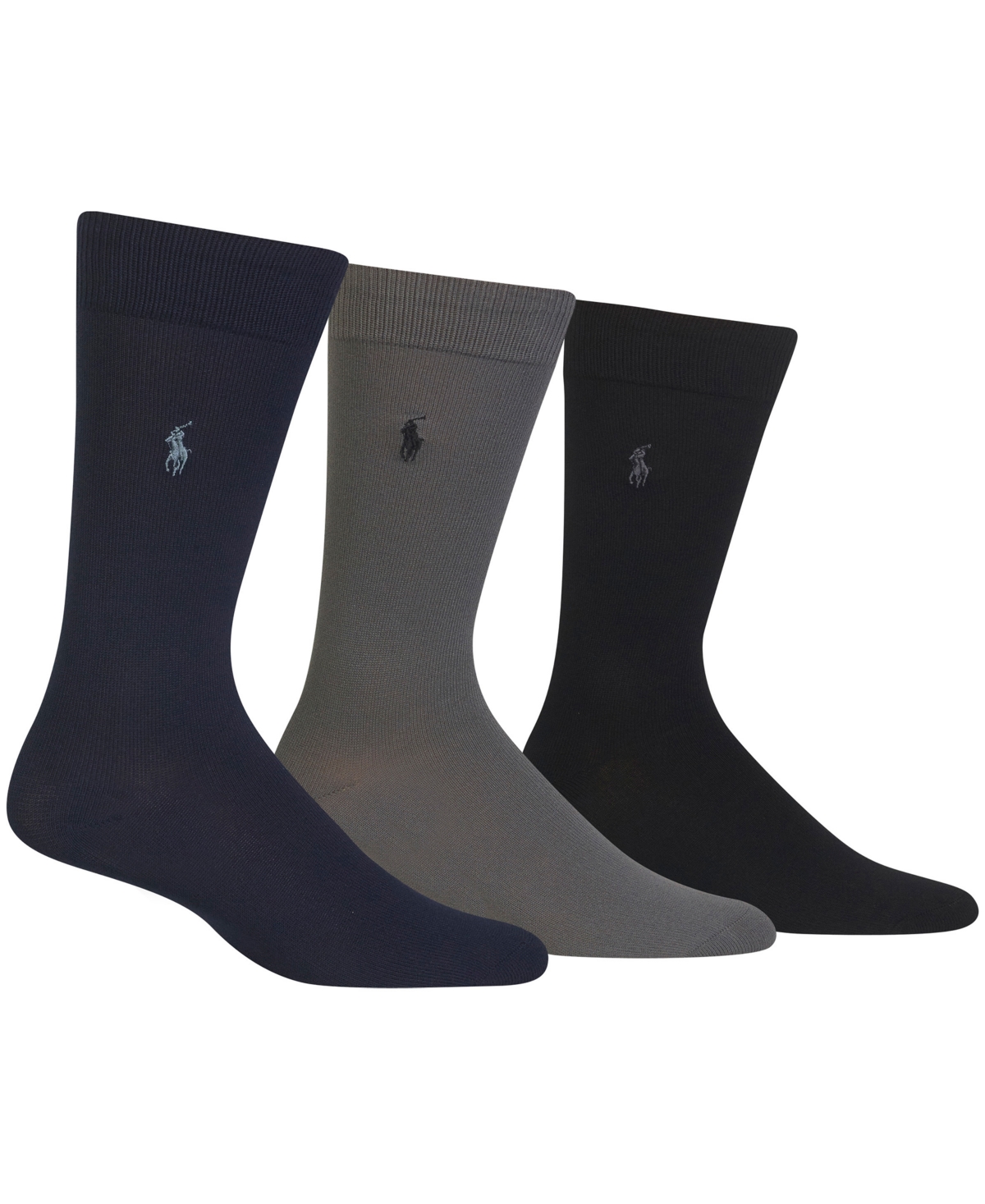 Polo Ralph Lauren Men's 3 Pack Super-soft Dress Socks In Grey,navy,black