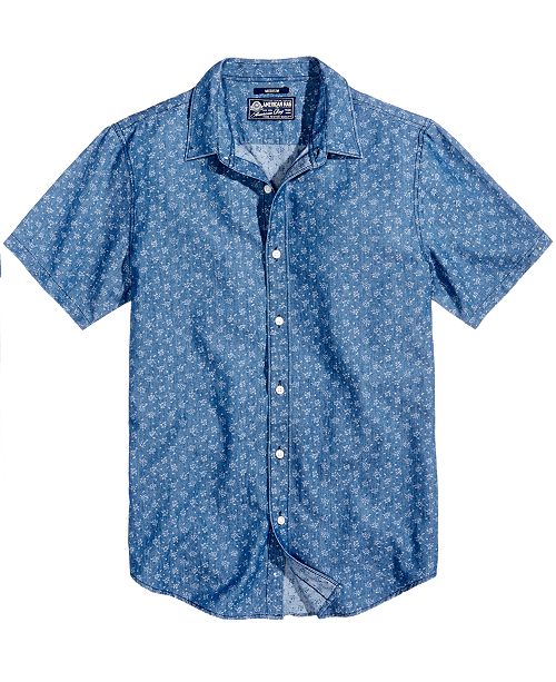 American Rag Men's Denim Jacquard Floral Shirt, Created for Macy's ...