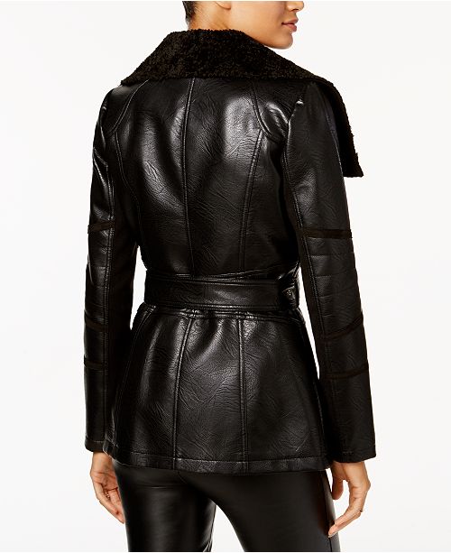 GUESS Faux-Shearling Asymmetrical Coat & Reviews - Coats - Women - Macy's