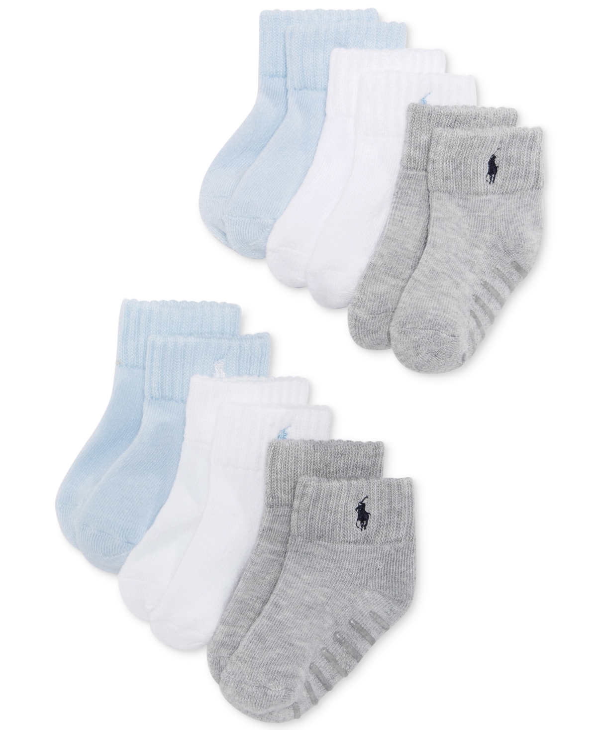 Ralph Lauren Baby Boys or Baby Girls Low Cut Socks, 6 Pack -White/Grey